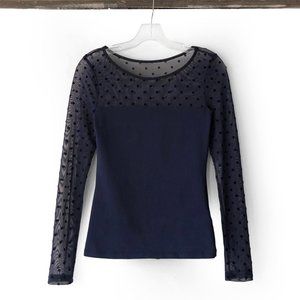 H&M sheer retro polka dot panel long sleeve top